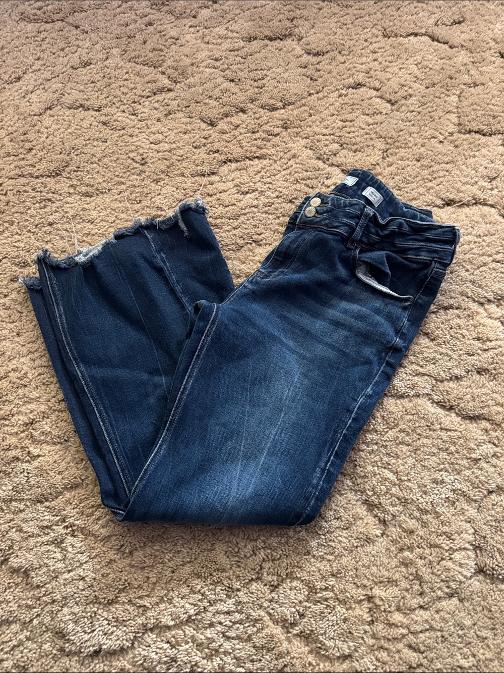 KanCan Dark Blue Frayed Hem Cropped Jeans